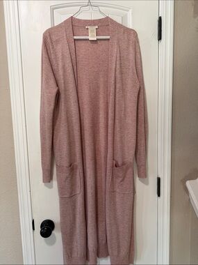 Light Pink Long Open-Front Pocket Cardigan - Women